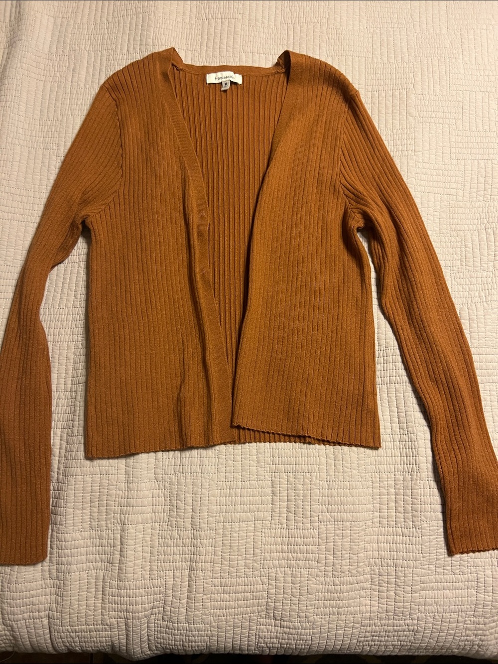 Francesca’s Women's Ribbed Open Cardigan - Rust